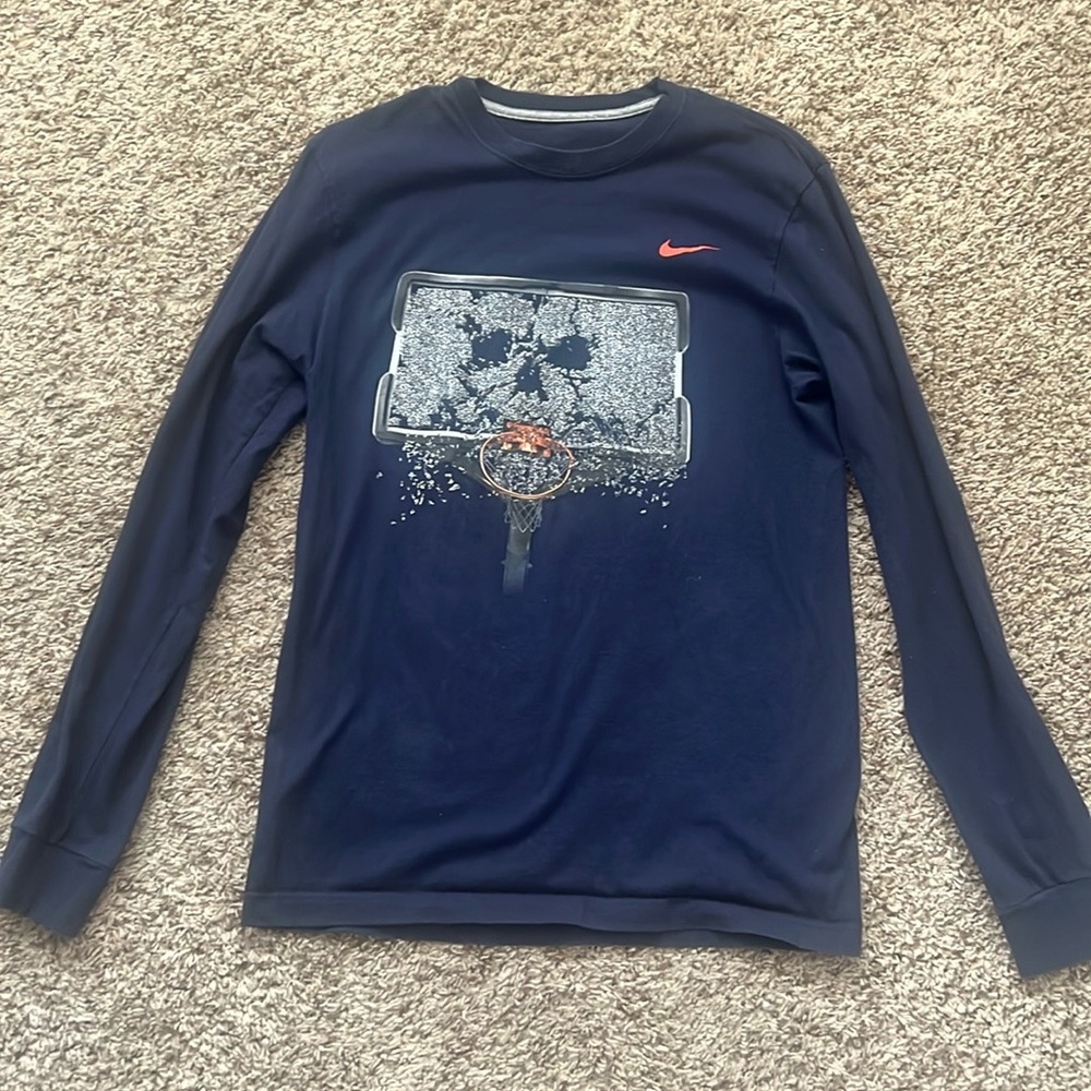 Nike Mens Small long sleeve regular fit navy blue basketball shirt
